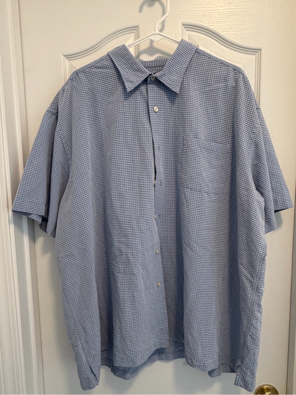 Van Heusen Men's Short-Sleeve Button-Up Shirt in Light Blue Check XXL